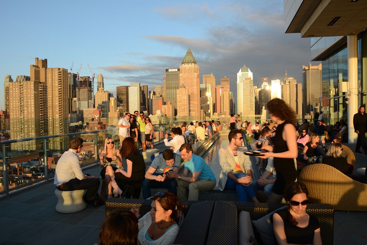 18 Ink48 Hotel Rooftop Bar With New York Manhattan Skyline Behind Before Sunset
